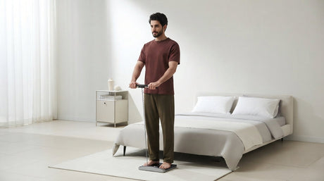 Person measuring visceral fat and body composition at home with an InBody Dial H40.