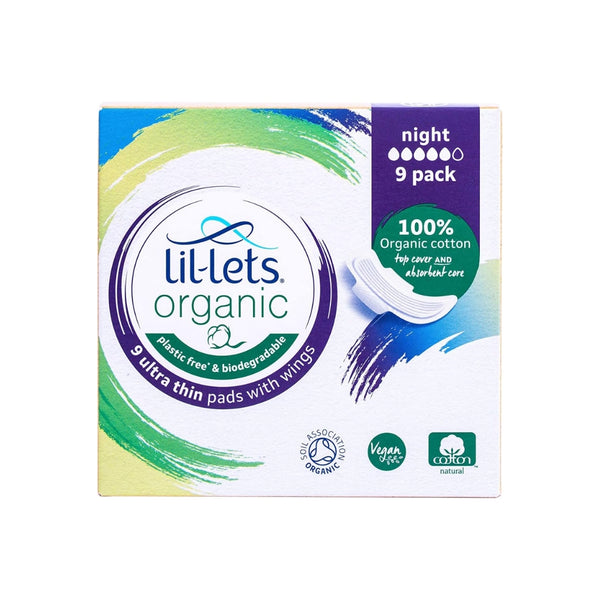 Lil-lets Organic Ultra thin Pads with Wings Night 9's (2 pcs)