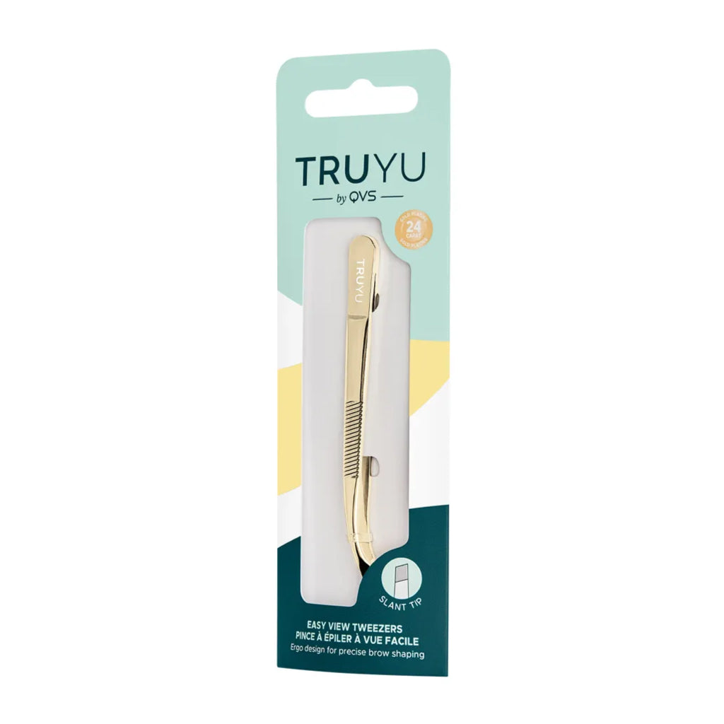 Truyu by QVS Slant Tip Tweezer Easy-View Gold Plated (3 pcs)