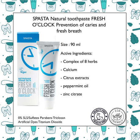 Spasta Fresh O'clock Natural Toothpaste for Caries Prevention & Fresh Breath, 90ml