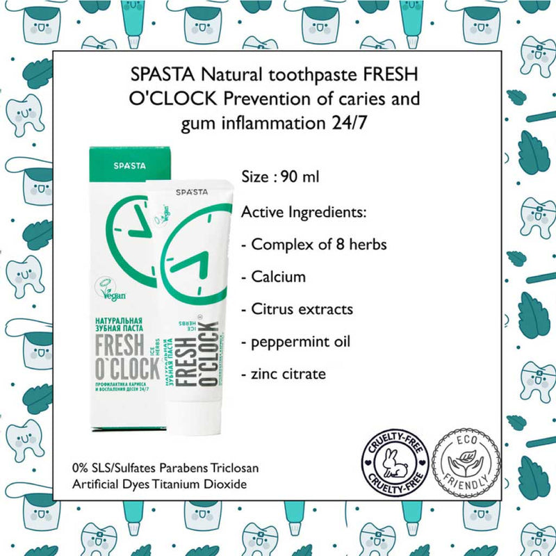 Spasta Fresh O'clock Natural Toothpaste for Caries Prevention & Gum Healing, 90ml