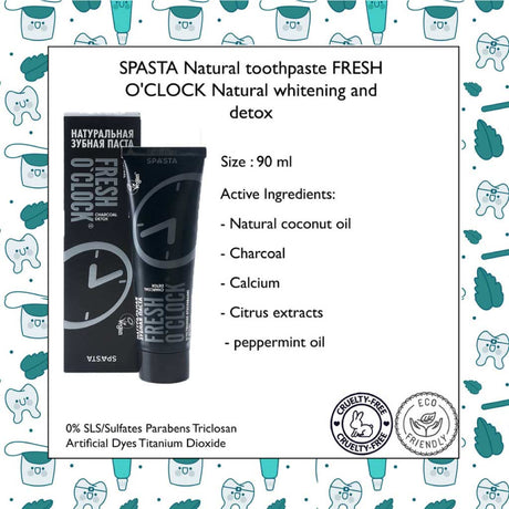 Spasta Fresh O'clock Natural Toothpaste - Whitening & Total Detox, 90ml