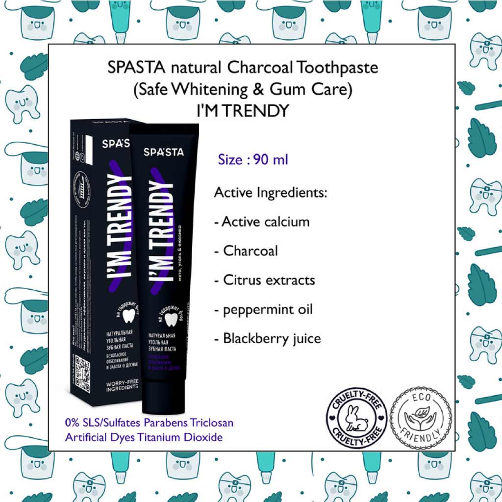 Spasta Natural Charcoal Toothpaste - Gentle Whitening & Gum Care, 90ml