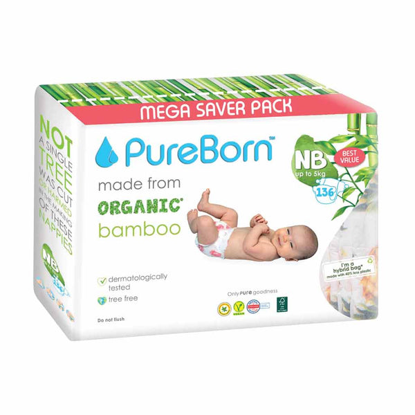 Pureborn-Newborn-Value-Pack-Nappies-0-5kg-136pcs-Daisy-2