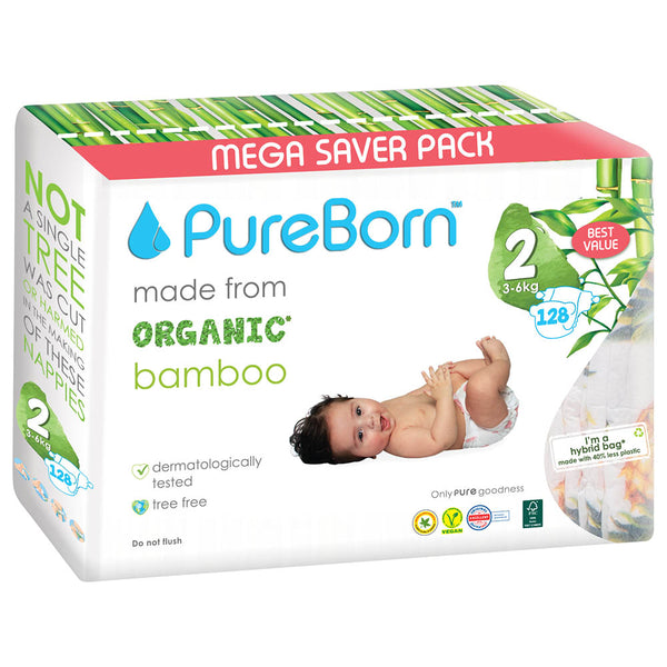 Pureborn-Value-Pack-Nappies-3-6kg-Size-2-128pcs-Tropic-1