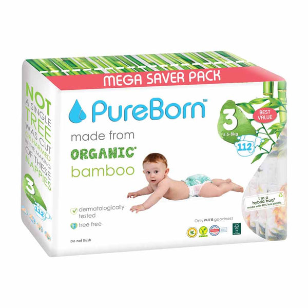 Pureborn-Value-Pack-Nappies-5.5-8kg-Size-3-112pcs-Daisy-1